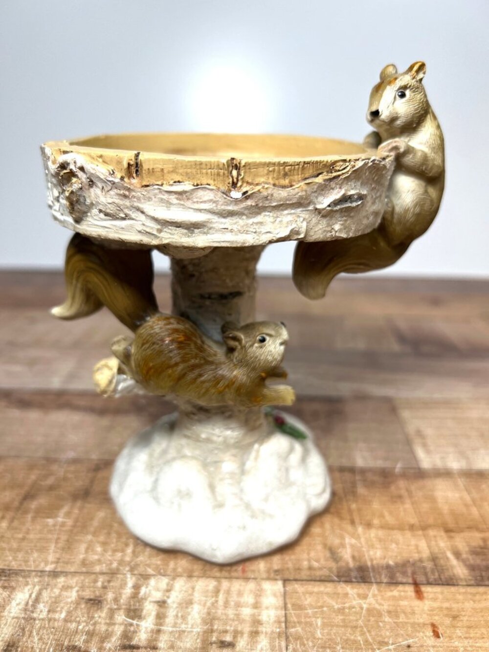 Squirrel-Themed Resin Candle Holder Tree Stump Design  Rustic Woodland Accent